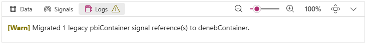 A warning message in the logs indicating that legacy signal names have been detected and re-mapped. denebContainer-migration-log-warning.png